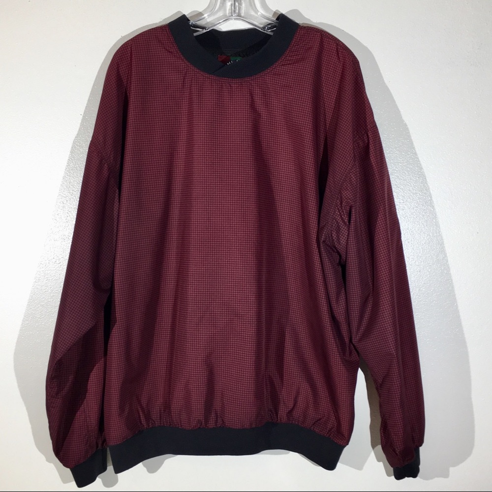 Vintage Highlander Plaid Print Maroon Nylon Pullover Windbreaker - Size XL